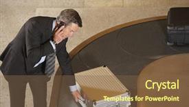  Presentation with healthy workplace full length side view - Slide deck featuring luggage carousel in airport background and a tawny brown colored foreground