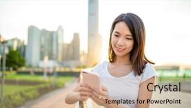  Presentation with hong kong - Presentation theme having using cellphone in hong kong background and a  colored foreground