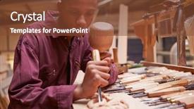  Presentation with chisel - PPT theme consisting of using chisel to carve wood background and a tawny brown colored foreground