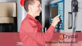  Presentation with metallurgy - Presentation theme having using cnc machine in metallurgy background and a  colored foreground