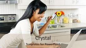  Presentation with online shopping - PPT layouts with using computer and credit card background and a coral colored foreground