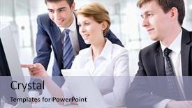  Presentation with business training - Audience pleasing theme consisting of using computer at business training backdrop and a  colored foreground