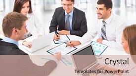  Presentation with young business people - Amazing presentation theme having using computer at business training backdrop and a  colored foreground