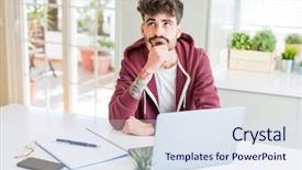  Presentation with computer - Amazing theme having using computer laptop and notebook backdrop and a sky blue colored foreground