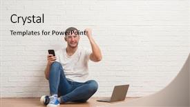  Presentation with white brick wall - Cool new slides with using computer laptop and smartphone backdrop and a white colored foreground