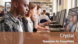  Presentation with college students - Beautiful PPT theme featuring using computers in college library backdrop and a tawny brown colored foreground
