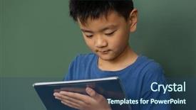  Presentation with elementary school - Presentation theme consisting of using digital table against greenboard background and a ocean colored foreground