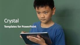  Presentation with school elementary - Slide deck enhanced with using digital table against greenboard background and a dark gray colored foreground