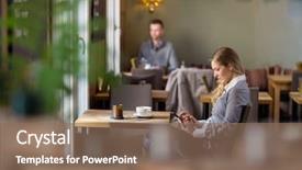  Presentation with using digital tablet - Cool new presentation theme with using digital tablet at cafe backdrop and a violet colored foreground