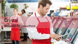  Presentation with butcher - Amazing presentation theme having using digital tablet at store backdrop and a coral colored foreground