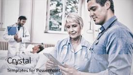  Presentation with using digital tablet - Slides with using digital tablet in hospital background and a light gray colored foreground