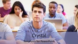  Presentation with digital university - Beautiful presentation theme featuring friends enjoying outdoor dinner party backdrop and a coral colored foreground.