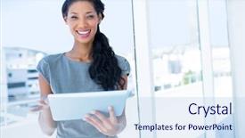  Presentation with using digital tablet - Presentation theme consisting of using digital tablet in office background and a  colored foreground