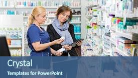  Presentation with pharmacy tablet - PPT theme enhanced with using digital tablet in pharmacy background and a ocean colored foreground