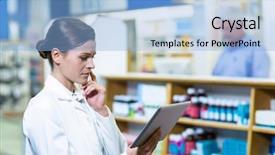  Presentation with pharmacy tablet - Colorful slide set enhanced with using digital tablet in pharmacy backdrop and a  colored foreground