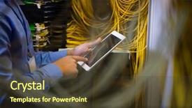  Presentation with using digital tablet - Beautiful PPT theme featuring using digital tablet in server backdrop and a tawny brown colored foreground