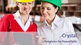  Presentation with digital transformation of industry - Beautiful presentation featuring using digital tablet in warehouse backdrop and a  colored foreground