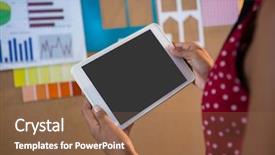  Presentation with using digital tablet - Presentation having using digital tablet near bulletin background and a tawny brown colored foreground