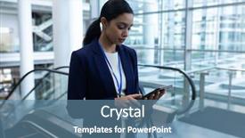  Presentation with using digital tablet - Beautiful slide deck featuring using digital tablet near escalator backdrop and a teal colored foreground