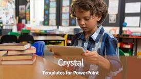  Presentation with digital library - Audience pleasing presentation theme consisting of using digital tablet while sitting backdrop and a  colored foreground