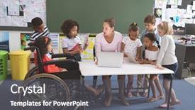  Presentation with using digital tablet - Theme with using digital tablet while teacher background and a dark gray colored foreground