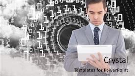  Presentation with dna helix binary code - Colorful presentation design enhanced with using digital tablet with binary backdrop and a light gray colored foreground