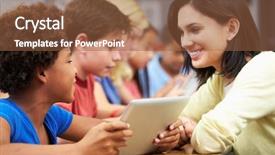  Presentation with class assembly clipart - Amazing presentation theme having using digital tablet with teacher backdrop and a tawny brown colored foreground