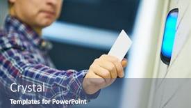  Presentation with electronic card - Amazing PPT theme having using-electronic-card-key backdrop and a ocean colored foreground