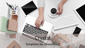  Presentation with electronics - Beautiful theme featuring using electronics businesswoman work backdrop and a light gray colored foreground