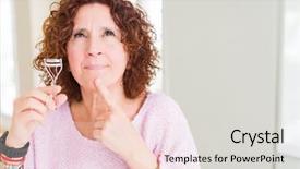  Presentation with eyelashes - Audience pleasing presentation design consisting of senior woman using eyelashes curler backdrop and a light gray colored foreground