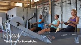  Presentation with cardio - Amazing presentation theme having using gym equipment rowing training backdrop and a  colored foreground