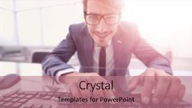  Presentation with keyboard - Cool new presentation with carefulness - young man using keyboard closely backdrop and a coral colored foreground