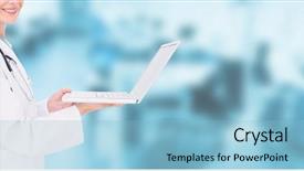  Presentation with laptop - Presentation theme having using laptop against dental equipment background and a light blue colored foreground