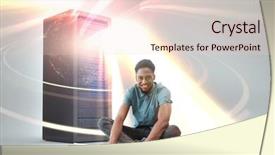  Presentation with university student internship - Colorful PPT layouts enhanced with using laptop against red vortex backdrop and a lemonade colored foreground