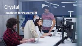  Presentation with programming - Colorful PPT theme enhanced with using laptop and desktop computer backdrop and a ocean colored foreground