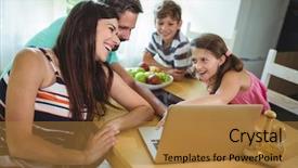  Presentation with family - Audience pleasing slides consisting of using laptop at dinning table backdrop and a  colored foreground