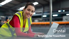  Presentation with factory - Beautiful slides featuring using laptop at drinks production backdrop and a gray colored foreground