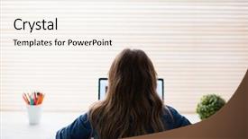  Presentation with rear view mirror - Presentation design consisting of using laptop at her desk background and a sky blue colored foreground