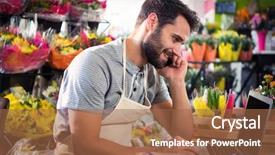  Presentation with mobile phone and germs - Colorful slide set enhanced with using laptop at his flower backdrop and a coral colored foreground
