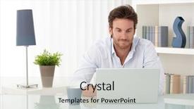  Presentation with laptop screen frame - Cool new slides with using laptop computer at home backdrop and a light gray colored foreground