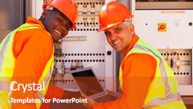  Presentation with electrical transformer - Beautiful presentation design featuring using laptop computer checking transformer backdrop and a crimson colored foreground