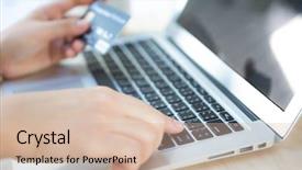  Presentation with credit card icon - Beautiful PPT theme featuring using laptop computer for online backdrop and a soft green colored foreground