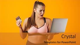 Presentation with fitness clothing - Colorful presentation theme enhanced with using laptop computer holding chocolate backdrop and a gold colored foreground