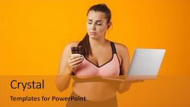  Presentation with snicker chocolate bar - Presentation theme having using laptop computer holding chocolate background and a gold colored foreground