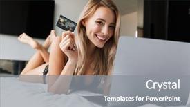  Presentation with photo - Slide deck featuring using laptop computer holding debit background and a  colored foreground