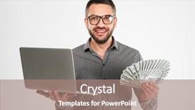  Presentation with photo - Presentation theme featuring using laptop computer holding money background and a coral colored foreground