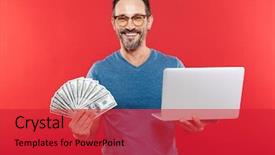  Presentation with adult coloring book - Slide set featuring using laptop computer holding money background and a  colored foreground