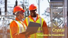 Presentation with electricians - PPT layouts with using laptop computer in electrical background and a tawny brown colored foreground