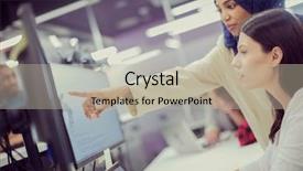  Presentation with team working together - Slide deck having using laptop computer while writing background and a mint green colored foreground