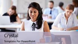  Presentation with customer service - PPT layouts having using laptop in customer service background and a  colored foreground